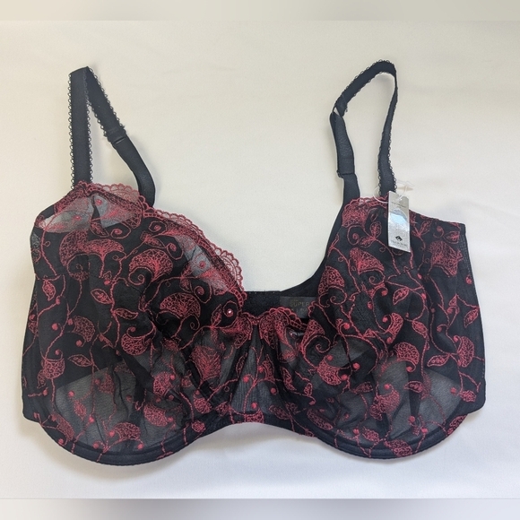 Panache Other - Panache Black Bra with Red Floral Embroidery